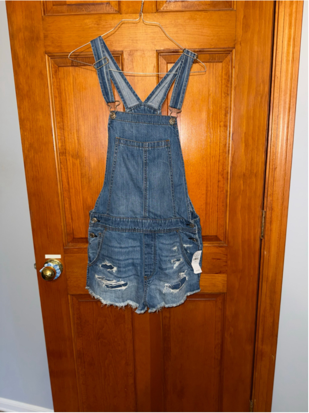 Women's American Eagle Distressed Denim Overalls Blue Size S